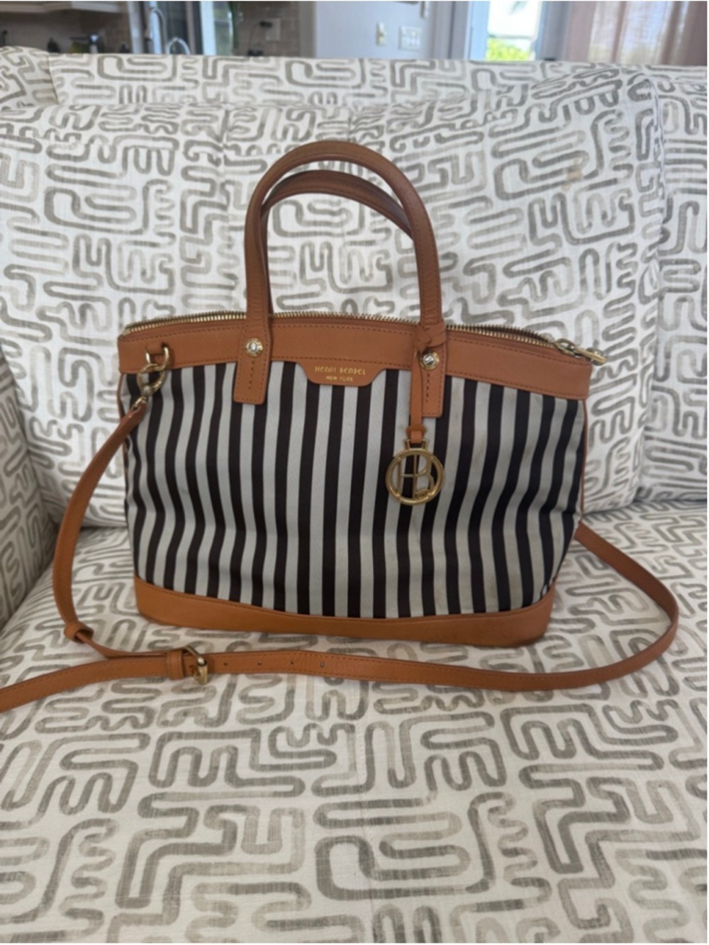Henri Bendel Satchel with crossbody strap Brown & White Striped
